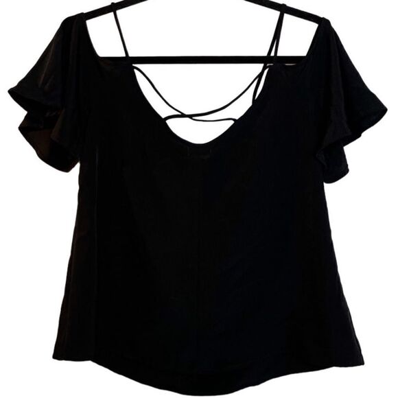 🎄BP Cold Shoulder Criss Cross Back Flouncy Top Black Size XS - Picture 1 of 5